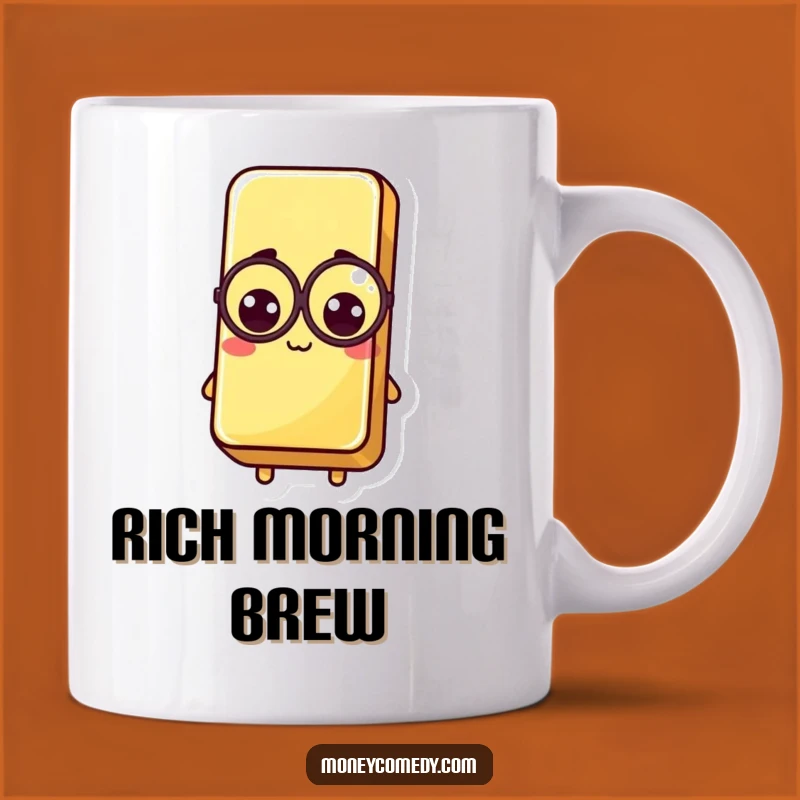 Funny Kawaii Gold Bar Monocle Mug: Rich Humor Gift for Investors