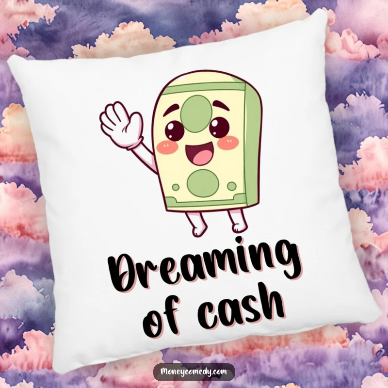 Funny Kawaii Dollar Bill Pillow featuring a soft, waving dollar bill, offering comfort and a touch of financial humor.