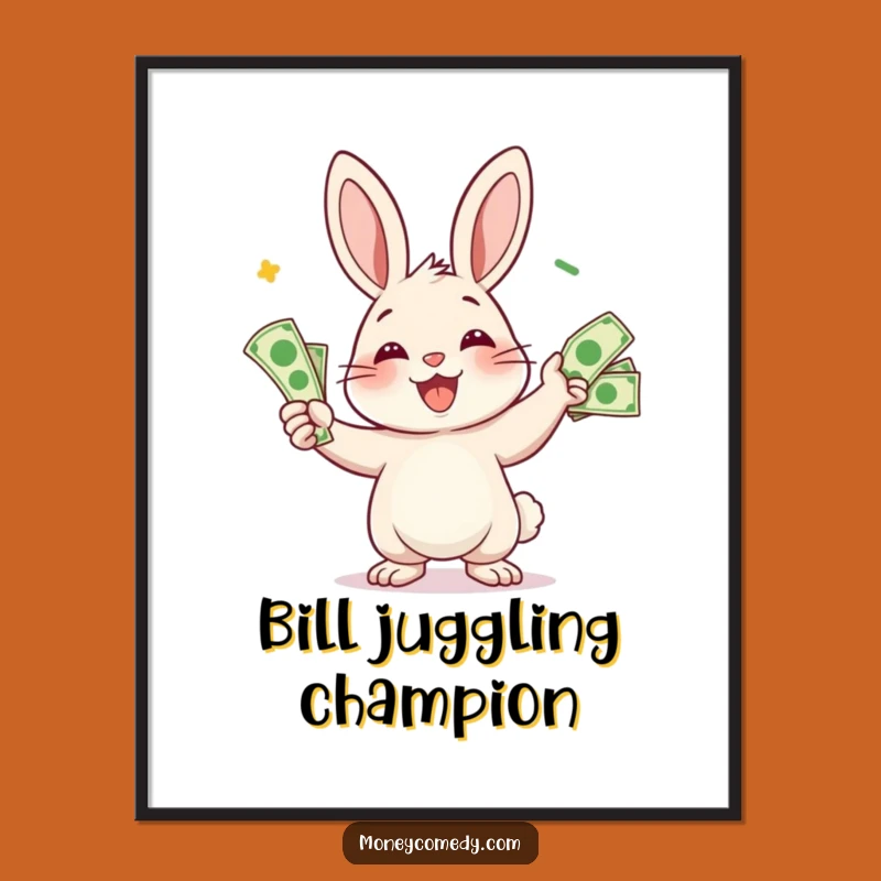 Funny Rabbit Poster: Smiling Money Art, Hilarious Financial Decor, Perfect Gift
