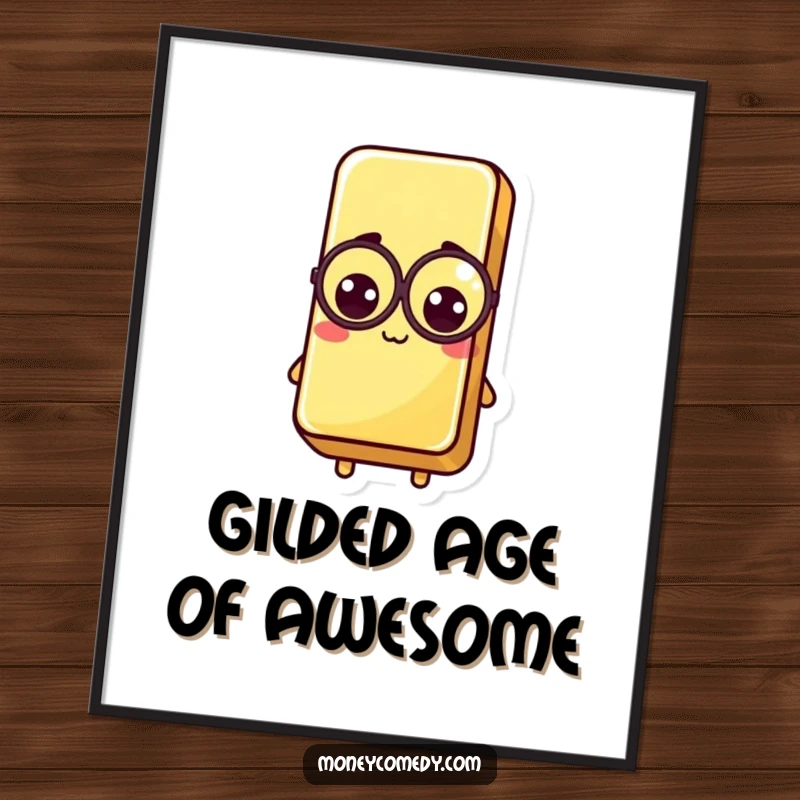 Funny Free Printable Wall Art of a distinguished kawaii gold bar wearing a monocle, exuding wealth and wit.