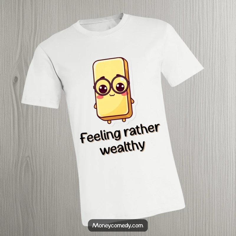 Funny Kawaii Gold Bar T-Shirt featuring a charming gold bar character with a monocle, representing wealth and sophisticated humor.